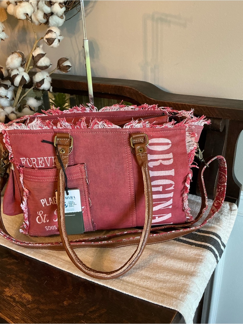 NWT Myra Bag Coastal Steel Upcyclyed Canvas Shoulder Bag Tote Crossbody Red $65 - Picture 3 of 15